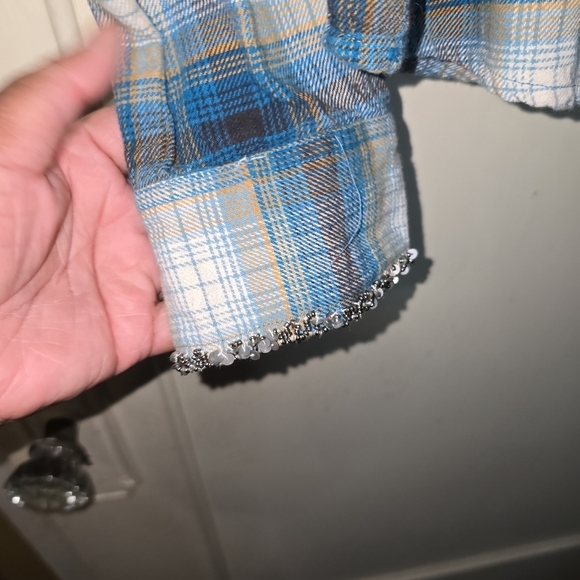 MISS ME VINTAGE BEADED SEQUIN PLAID FLANNEL Western SHIRT Size Medium - Picture 7 of 10